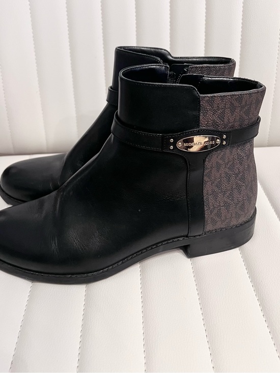 Michael Kors Shoes - MICHAEL KORS Black Leather Ankle Boots with Logo Panel 8.5